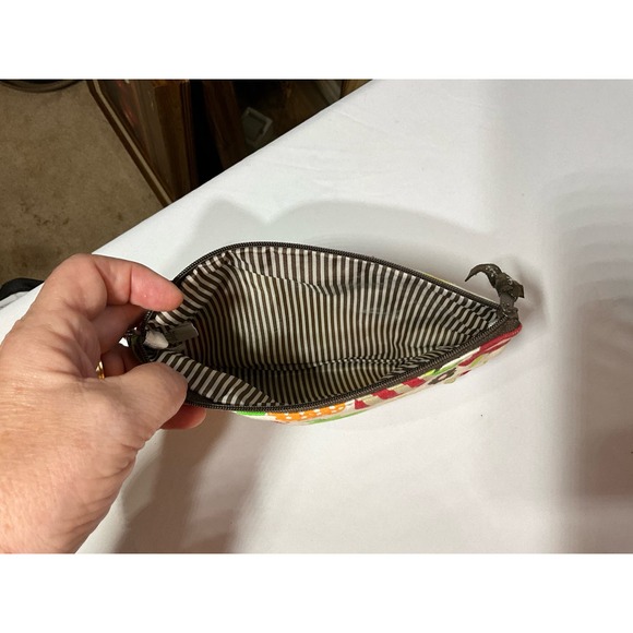 Thirty-One Utility Zipper Bag Fruit and Flower Pattern Brown Striped Interior - Picture 3 of 9